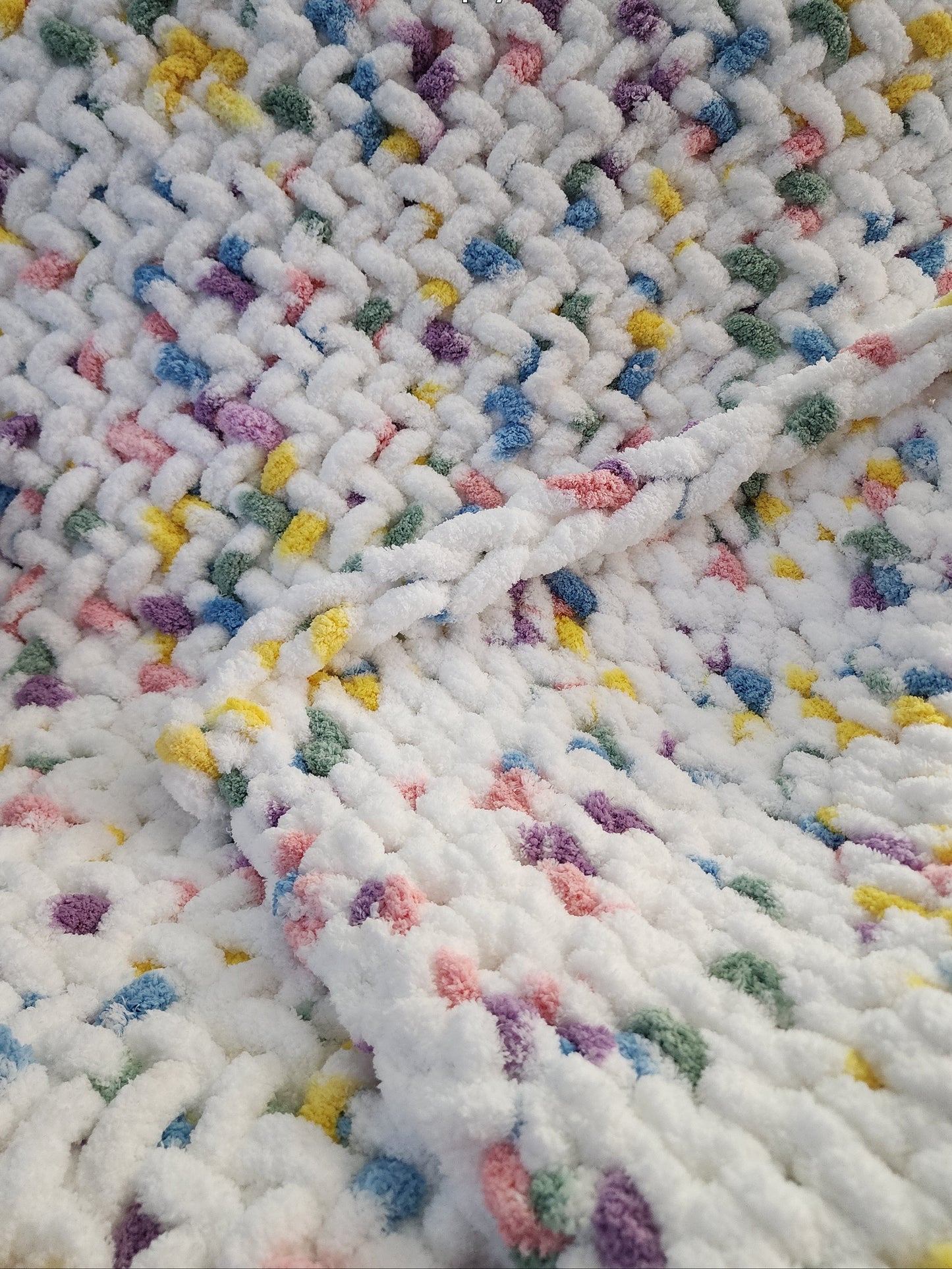 Rainbow Sprinkles chenille fingerknit blanket