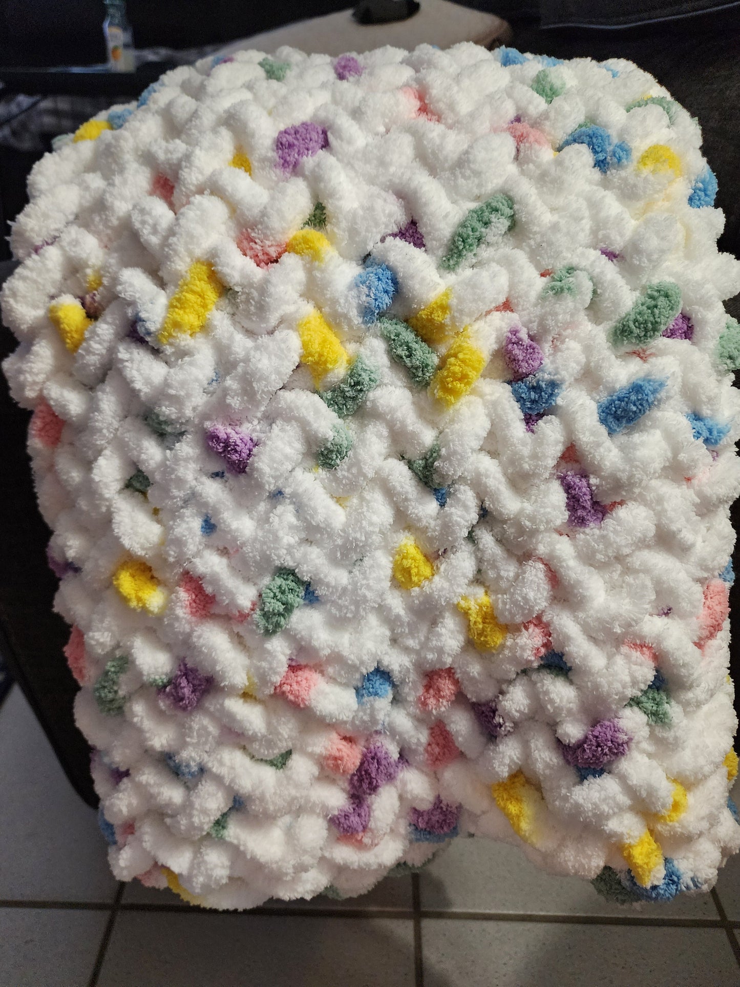 Rainbow Sprinkles chenille fingerknit blanket